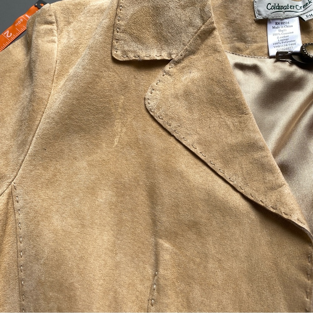 90s Coldwater Creek Leather Suede Trench Coat Women Med Open Front Western Boho - Picture 14 of 15